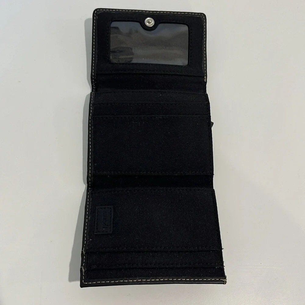 Mundi‎ Black Pebbled Leather Trifold Snap Closure Wallet Zipper Coin Pocket